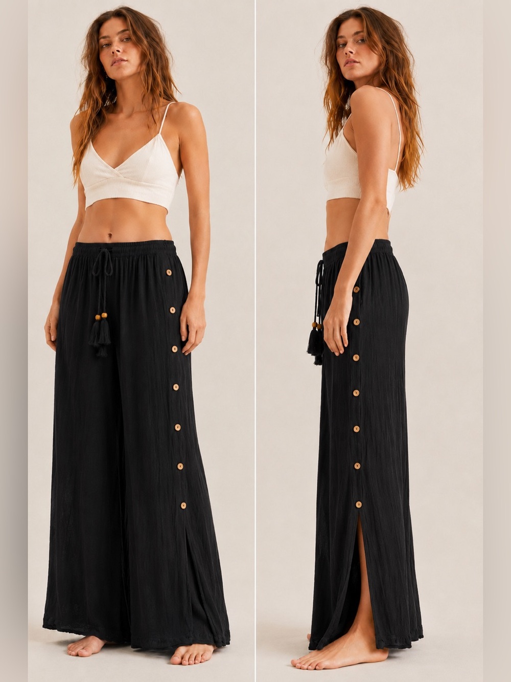 NWT Salty Lemon Black Palazzo Pants with Side Leg Opening - Picture 2 of 10
